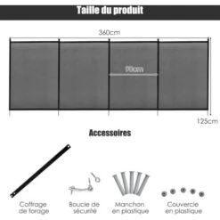 COSTWAY Barrière De Protection Souple Barrière De Sécurité Pour Piscine Barriere Filet En Aluminium 360 X 125 Cm Noire -Trait Piscine Soldes Magasin 11946129 5