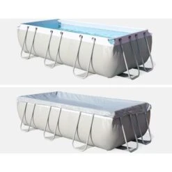 Kit Grande Piscine Tubulaire - Topaze Grise - Piscine Rectangulaire 4x2m Avec Pompe De Filtration. Bâche De Protection. Tapis De Sol Et échelle. Piscine Hors Sol Armature Acier -Trait Piscine Soldes Magasin 1507665 3