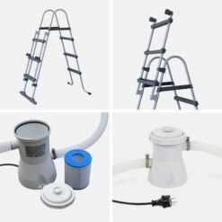 Kit Grande Piscine Tubulaire - Topaze Grise - Piscine Rectangulaire 4x2m Avec Pompe De Filtration. Bâche De Protection. Tapis De Sol Et échelle. Piscine Hors Sol Armature Acier -Trait Piscine Soldes Magasin 1507665 5