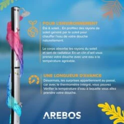 AREBOS Douche Solaire 40L 220cm Incl.Capot De Protection Avec Thermomètre Intégré Pommeau De Douche Rond -Trait Piscine Soldes Magasin 18964387 4
