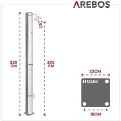 AREBOS Douche Solaire 40L 220cm Incl.Capot De Protection Avec Thermomètre Intégré Pommeau De Douche Rond -Trait Piscine Soldes Magasin 18964387 5