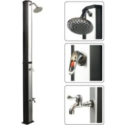 VIESTA VSD35FS Douche Solaire - Noir Et Argent - Avec Réservoir D'eau Résistant Aux UV De 35 Litres - Avec Lave-pieds Et Pomme De Douche De Pluie Réglable