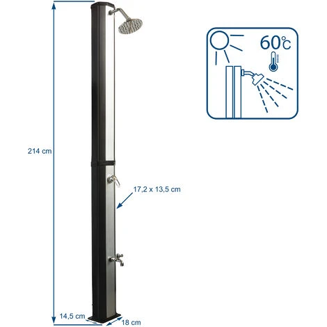 VIESTA VSD35FS Douche Solaire - Noir Et Argent - Avec Réservoir D'eau Résistant Aux UV De 35 Litres - Avec Lave-pieds Et Pomme De Douche De Pluie Réglable 4 VIESTA VSD35FS Douche Solaire - Noir Et Argent - Avec Réservoir D'eau Résistant Aux UV De 35 Litres - Avec Lave-pieds Et Pomme De Douche De Pluie Réglable – Image 2