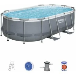 Trait Piscine Soldes Magasin 21 Kit Piscine Complet BESTWAY – Spinelle Grise – Piscine Ovale Tubulaire Pompe De Filtration Et Kit De Réparation Inclus 4x2 M