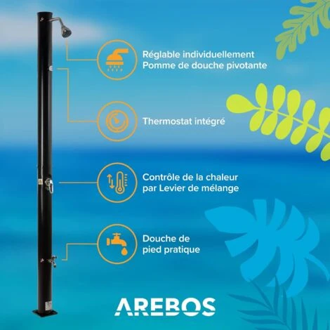 AREBOS Douche Solaire 20 Litres 221cm Avec Thermomètre Intégré Pommeau De Douche Rond Avec Douche De Pied Douche De Jardin Avec Raccord Pour Tuyau D'arrosage Technologie Snap-in Noir 4 AREBOS Douche Solaire 20 Litres 221cm Avec Thermomètre Intégré Pommeau De Douche Rond Avec Douche De Pied Douche De Jardin Avec Raccord Pour Tuyau D'arrosage Technologie Snap-in Noir – Image 2
