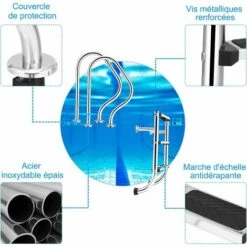 COSTWAY Échelle De Piscine à 3 Marches Protection Antidérapante Rampe De Bassin Natation Escalier Parc Aquatique Capacité De Charge -Trait Piscine Soldes Magasin 33331383 3