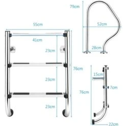 COSTWAY Échelle De Piscine à 3 Marches Protection Antidérapante Rampe De Bassin Natation Escalier Parc Aquatique Capacité De Charge -Trait Piscine Soldes Magasin 33331383 5