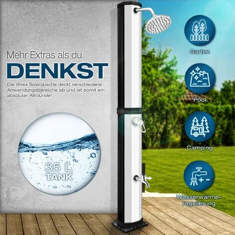 Tillvex Douche Solaire 35 Litres (Noir-Argent)) - Housse De Protection Incluse, Douche De Jardin Solaire - Douche De Jardin Chaude - Sans Raccordement électrique - Avec Robinet Et Pommeau De Douche De 4 Tillvex Douche Solaire 35 Litres (Noir-Argent)) - Housse De Protection Incluse, Douche De Jardin Solaire - Douche De Jardin Chaude - Sans Raccordement électrique - Avec Robinet Et Pommeau De Douche De – Image 2