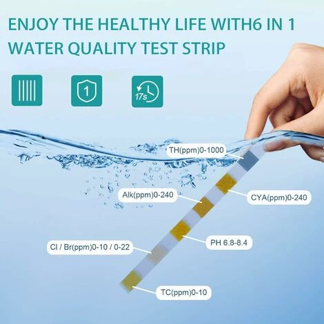 Kueatily 6 En 1 Pour Piscine,Lot De 50 Kit D'analyse De L'eau,Bandelettes De Test Pour Piscine,pour Test De Qualité D'eau Sur Chlore, Brome, Nitrite, Nitrate, Dureté, Alcalinité Totale, PH 4 Kueatily 6 En 1 Pour Piscine,Lot De 50 Kit D'analyse De L'eau,Bandelettes De Test Pour Piscine,pour Test De Qualité D'eau Sur Chlore, Brome, Nitrite, Nitrate, Dureté, Alcalinité Totale, PH – Image 2