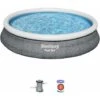 Bestway Piscine Gonflable Hors Sol - Onega - Grise. Ronde Ø457x84cm Avec Filtre à Cartouche Et Kit De Réparation Liner Inclus -Trait Piscine Soldes Magasin 43704897 1