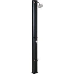 OUTSUNNY Douche Solaire D'extérieur Réservoir 35L Pression Max. 3,5 Bar - Mitigeur, Grand Pommeau Orientable, Robinet à Pieds - PVC ABS Noir