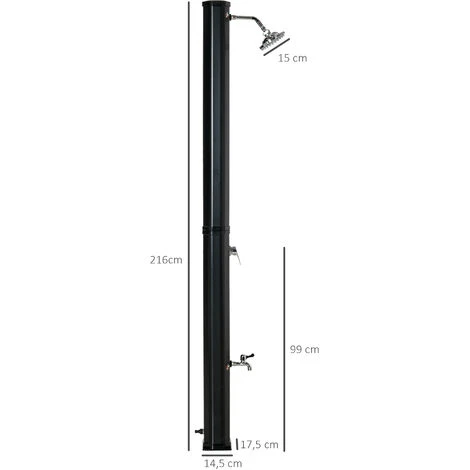 OUTSUNNY Douche Solaire D'extérieur Réservoir 35L Pression Max. 3,5 Bar - Mitigeur, Grand Pommeau Orientable, Robinet à Pieds - PVC ABS Noir 5 OUTSUNNY Douche Solaire D'extérieur Réservoir 35L Pression Max. 3,5 Bar - Mitigeur, Grand Pommeau Orientable, Robinet à Pieds - PVC ABS Noir – Image 3