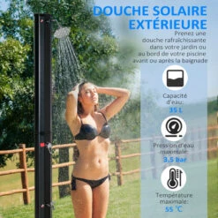OUTSUNNY Douche Solaire D'extérieur Réservoir 35L Pression Max. 3,5 Bar - Mitigeur, Grand Pommeau Orientable, Robinet à Pieds - PVC ABS Noir 10 OUTSUNNY Douche Solaire D'extérieur Réservoir 35L Pression Max. 3,5 Bar - Mitigeur, Grand Pommeau Orientable, Robinet à Pieds - PVC ABS Noir -Trait Piscine Soldes Magasin 51245471 4