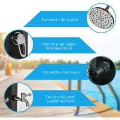 OUTSUNNY Douche Solaire D'extérieur Réservoir 35L Pression Max. 3,5 Bar - Mitigeur, Grand Pommeau Orientable, Robinet à Pieds - PVC ABS Noir 11 OUTSUNNY Douche Solaire D'extérieur Réservoir 35L Pression Max. 3,5 Bar - Mitigeur, Grand Pommeau Orientable, Robinet à Pieds - PVC ABS Noir -Trait Piscine Soldes Magasin 51245471 5