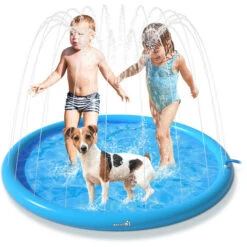 Pecute Tapis De Jet D'eau, Tapis De Pulvérisation Antidérapant 0,55mm Épaisseur Anti-Déchirure, Splash Pad PVC Durable, Jet Fontaine Réglable, Jeu D'eau Exterieur Été Pour Enfant Adulte Chien,S Ø100cm