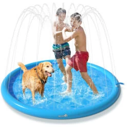 Pecute Tapis De Jet D'eau, Tapis De Pulvérisation Antidérapant 0,55mm Épaisseur Anti-Déchirure, Splash Pad PVC Durable, Jet Fontaine Réglable, Jeu D'eau Exterieur Été Pour Enfant Adulte Chien,L Ø150cm