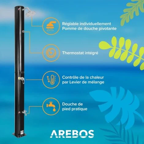 AREBOS Douche Solaire 40 L 220 Cm Avec Thermomètre Intégré Incl.Capot De Protection Noir Pommeau De Douche Rond 4 AREBOS Douche Solaire 40 L 220 Cm Avec Thermomètre Intégré Incl.Capot De Protection Noir Pommeau De Douche Rond – Image 2