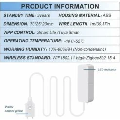 Wasserleck-Alarm, Betterlife Wasserleck-Detektor Überschwemmungs-Detektor Wasser-Alarm Drahtloser Wasser-Detektor Mit 60 DB Alarmton, Push-Benachrichtigung Auf Tuya Smart/Smart Life App -Trait Piscine Soldes Magasin 54395906 3