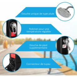 OUTSUNNY Douche Solaire D'extérieur Réservoir 20L Pression Max. 3,5 Bar - Mitigeur, Grand Pommeau Orientable, Robinet à Pieds - PVC ABS Noir 11 OUTSUNNY Douche Solaire D'extérieur Réservoir 20L Pression Max. 3,5 Bar - Mitigeur, Grand Pommeau Orientable, Robinet à Pieds - PVC ABS Noir -Trait Piscine Soldes Magasin 56390867 5