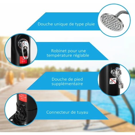OUTSUNNY Douche Solaire D'extérieur Réservoir 20L Pression Max. 3,5 Bar - Mitigeur, Grand Pommeau Orientable, Robinet à Pieds - PVC ABS Noir 7 OUTSUNNY Douche Solaire D'extérieur Réservoir 20L Pression Max. 3,5 Bar - Mitigeur, Grand Pommeau Orientable, Robinet à Pieds - PVC ABS Noir – Image 5