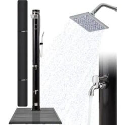 AREBOS Douche Solaire 40L Avec Couvercle Avec Thermomètre Intégré Noir Pommeau De Douche Pivotant Douchette Mobile Douche De Pied