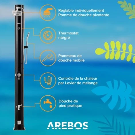 AREBOS Douche Solaire 40L Avec Couvercle Avec Thermomètre Intégré Noir Pommeau De Douche Pivotant Douchette Mobile Douche De Pied 4 AREBOS Douche Solaire 40L Avec Couvercle Avec Thermomètre Intégré Noir Pommeau De Douche Pivotant Douchette Mobile Douche De Pied – Image 2