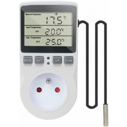 Prise Thermostat Regulateur De Température Numérique Chauffage Refroidissement Avec Sonde, LCD Prise Contrôleur De Température Minuteur Pour Aquarium Incubateur Serre LO-Ron
