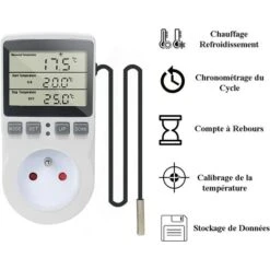 Prise Thermostat Regulateur De Température Numérique Chauffage Refroidissement Avec Sonde, LCD Prise Contrôleur De Température Minuteur Pour Aquarium Incubateur Serre LO-Ron -Trait Piscine Soldes Magasin 57915805 3