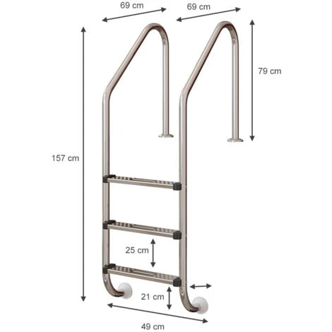 Échelle De Piscine Acier Inoxydable Brillant Avec 3 Barreaux 4 Échelle De Piscine Acier Inoxydable Brillant Avec 3 Barreaux – Image 2