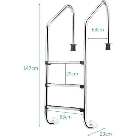 RELAX4LIFE Échelle De Piscine à 3 Marches En Acier Inoxydable Avec Protection Antidérapante, Escalier De Piscine Chargeable à 150KG Pour Piscines, Centres De Spa, Parcs Aquatiques, 63x146 CM (Modèle 2 6 RELAX4LIFE Échelle De Piscine à 3 Marches En Acier Inoxydable Avec Protection Antidérapante, Escalier De Piscine Chargeable à 150KG Pour Piscines, Centres De Spa, Parcs Aquatiques, 63x146 CM (Modèle 2 – Image 4