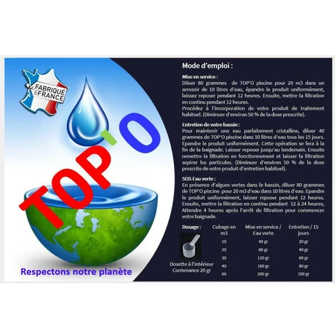 Clarifiant Piscine, Algicide, Floculent, Capteur De Fer 500g - TOP'O 4 Clarifiant Piscine, Algicide, Floculent, Capteur De Fer 500g - TOP'O – Image 2