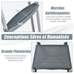 COSTWAY Échelle De Sécurité Pour Piscine De 122 Cm, Échelle Pour Piscine Surélevée Avec Marches Amovibles, Avec Construction Stable, Pour Piscine Hors Sol -Trait Piscine Soldes Magasin 61219956 4
