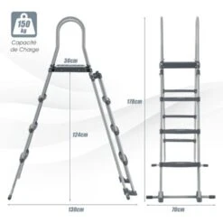 COSTWAY Échelle De Sécurité Pour Piscine De 122 Cm, Échelle Pour Piscine Surélevée Avec Marches Amovibles, Avec Construction Stable, Pour Piscine Hors Sol -Trait Piscine Soldes Magasin 61219956 5