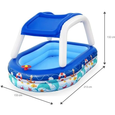 Piscine Gonflable Pour Enfants Bestway 213x155x132 Cm Bateau Bleu Avec Auvent Et Gouvernail Sonnette Plus De 3 Ans 6 Piscine Gonflable Pour Enfants Bestway 213x155x132 Cm Bateau Bleu Avec Auvent Et Gouvernail Sonnette Plus De 3 Ans â Image 4