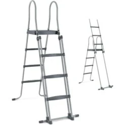 RELAX4LIFE Échelle De Piscine Hors Sol Avec Structure Acier Hauteur 122cm, Patins Antidérapants Sur 6 Pédales, Échelle Double Sécurité Pour Piscine Avec Plate-Forme Amovible