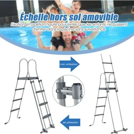 RELAX4LIFE Échelle De Piscine Hors Sol Avec Structure Acier Hauteur 122cm, Patins Antidérapants Sur 6 Pédales, Échelle Double Sécurité Pour Piscine Avec Plate-Forme Amovible 4 RELAX4LIFE Échelle De Piscine Hors Sol Avec Structure Acier Hauteur 122cm, Patins Antidérapants Sur 6 Pédales, Échelle Double Sécurité Pour Piscine Avec Plate-Forme Amovible – Image 2