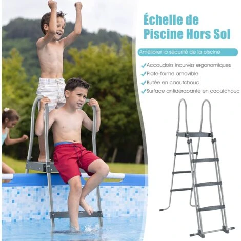 RELAX4LIFE Échelle De Piscine Hors Sol Avec Structure Acier Hauteur 122cm, Patins Antidérapants Sur 6 Pédales, Échelle Double Sécurité Pour Piscine Avec Plate-Forme Amovible 6 RELAX4LIFE Échelle De Piscine Hors Sol Avec Structure Acier Hauteur 122cm, Patins Antidérapants Sur 6 Pédales, Échelle Double Sécurité Pour Piscine Avec Plate-Forme Amovible – Image 4