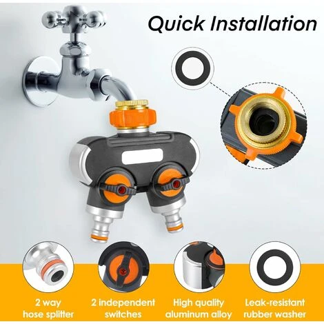 Distributeur D'eau à 2 Voies, Distributeur D'eau 3/4 Et 1/2 Avec Adaptateur Pour Robinet De Tuyau D'arrosage Et Minuterie D'eau, Débit D'eau Réglable Et Verrouillable Pour L'irrigation Du Jardin Laver 5 Distributeur D'eau à 2 Voies, Distributeur D'eau 3/4 Et 1/2 Avec Adaptateur Pour Robinet De Tuyau D'arrosage Et Minuterie D'eau, Débit D'eau Réglable Et Verrouillable Pour L'irrigation Du Jardin Laver – Image 3