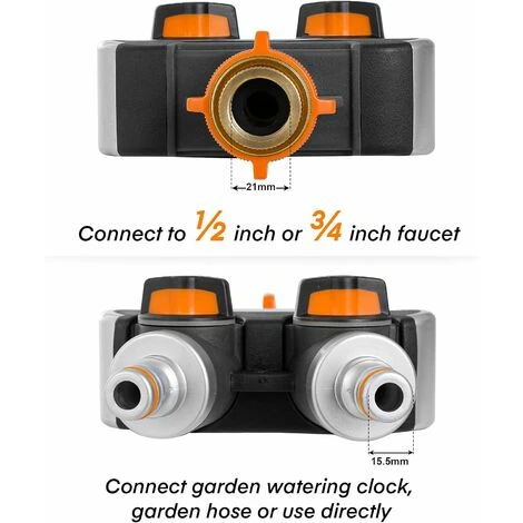 Distributeur D'eau à 2 Voies, Distributeur D'eau 3/4 Et 1/2 Avec Adaptateur Pour Robinet De Tuyau D'arrosage Et Minuterie D'eau, Débit D'eau Réglable Et Verrouillable Pour L'irrigation Du Jardin Laver 6 Distributeur D'eau à 2 Voies, Distributeur D'eau 3/4 Et 1/2 Avec Adaptateur Pour Robinet De Tuyau D'arrosage Et Minuterie D'eau, Débit D'eau Réglable Et Verrouillable Pour L'irrigation Du Jardin Laver – Image 4