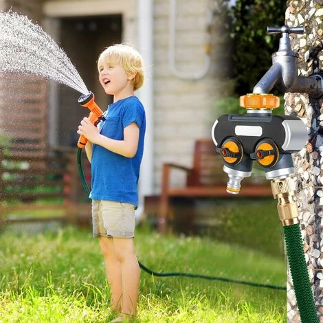 Distributeur D'eau à 2 Voies, Distributeur D'eau 3/4 Et 1/2 Avec Adaptateur Pour Robinet De Tuyau D'arrosage Et Minuterie D'eau, Débit D'eau Réglable Et Verrouillable Pour L'irrigation Du Jardin Laver 7 Distributeur D'eau à 2 Voies, Distributeur D'eau 3/4 Et 1/2 Avec Adaptateur Pour Robinet De Tuyau D'arrosage Et Minuterie D'eau, Débit D'eau Réglable Et Verrouillable Pour L'irrigation Du Jardin Laver – Image 5