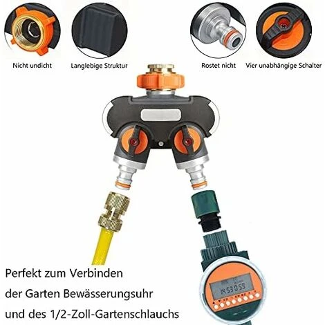 Distributeur D'eau à 2 Voies Distributeur D'eau 3/4 Et 1/2 Avec Adaptateur De Robinet Pour Minuterie D'arrosage De Jardin Et Tuyau D'arrosage, Débit D'eau Réglable Et Verrouillable 6 Distributeur D'eau à 2 Voies Distributeur D'eau 3/4 Et 1/2 Avec Adaptateur De Robinet Pour Minuterie D'arrosage De Jardin Et Tuyau D'arrosage, Débit D'eau Réglable Et Verrouillable – Image 4