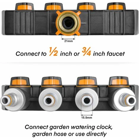 Distributeur D'eau à 4 Voies, Distributeur D'eau 3/4 Et 1/2 Avec Adaptateur Pour Robinet De Tuyau D'arrosage Et Minuterie D'eau, Débit D'eau Réglable Et Verrouillable Pour L'irrigation Du Jardin Laver 5 Distributeur D'eau à 4 Voies, Distributeur D'eau 3/4 Et 1/2 Avec Adaptateur Pour Robinet De Tuyau D'arrosage Et Minuterie D'eau, Débit D'eau Réglable Et Verrouillable Pour L'irrigation Du Jardin Laver – Image 3