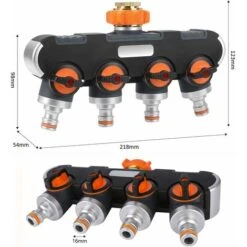 Distributeur D'eau à 4 Voies Distributeur D'eau 3/4 Et 1/2 Pouce Avec Adaptateur De Robinet Pour Minuterie D'arrosage De Jardin Et Tuyau D'arrosage, Débit D'eau Réglable Et Verrouillable -Trait Piscine Soldes Magasin 66965000 4