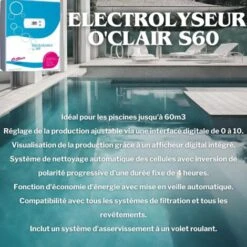 Electrolyseur Au Sel O'clair S60 Pour Piscines Jusqu'à 60m3 9 Electrolyseur Au Sel O'clair S60 Pour Piscines Jusqu'à 60m3 -Trait Piscine Soldes Magasin 7191466 3