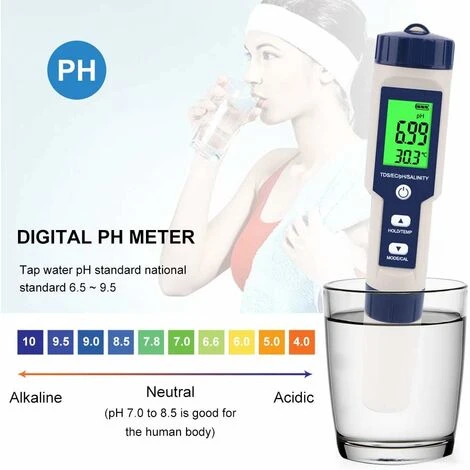 Testeur électronique De PH-mètre, 5 En 1 PH Testeur Thermomètre De Poche Qualité De L'eau PH EC Sel TDS Pour La Maison, La Piscine, L'eau D'aquarium 4 Testeur électronique De PH-mètre, 5 En 1 PH Testeur Thermomètre De Poche Qualité De L'eau PH EC Sel TDS Pour La Maison, La Piscine, L'eau D'aquarium – Image 2