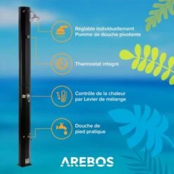 AREBOS Douche Solaire 35 Litres 216cm Incl. Capot De Protection Avec Thermomètre Intégré Pommeau De Douche Rond 9 AREBOS Douche Solaire 35 Litres 216cm Incl. Capot De Protection Avec Thermomètre Intégré Pommeau De Douche Rond -Trait Piscine Soldes Magasin 7804039 3