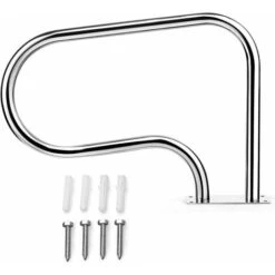 COSTWAY Main Courante De Piscine En Acier INOX, Rampe D'Escalier De Piscine Avec Plaque De Base Pour Stade, Parc Aquatique