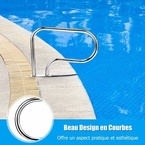 COSTWAY Main Courante De Piscine En Acier INOX, Rampe D'Escalier De Piscine Avec Plaque De Base Pour Stade, Parc Aquatique 4 COSTWAY Main Courante De Piscine En Acier INOX, Rampe D'Escalier De Piscine Avec Plaque De Base Pour Stade, Parc Aquatique – Image 2