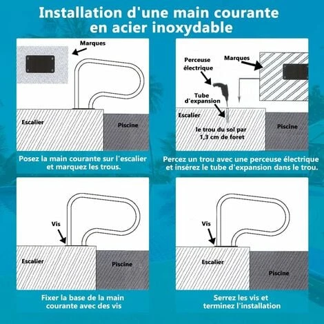 COSTWAY Main Courante De Piscine En Acier INOX, Rampe D'Escalier De Piscine Avec Plaque De Base Pour Stade, Parc Aquatique 5 COSTWAY Main Courante De Piscine En Acier INOX, Rampe D'Escalier De Piscine Avec Plaque De Base Pour Stade, Parc Aquatique – Image 3