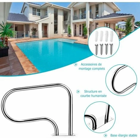 COSTWAY Main Courante De Piscine En Acier INOX, Rampe D'Escalier De Piscine Avec Plaque De Base Pour Stade, Parc Aquatique 7 COSTWAY Main Courante De Piscine En Acier INOX, Rampe D'Escalier De Piscine Avec Plaque De Base Pour Stade, Parc Aquatique – Image 5